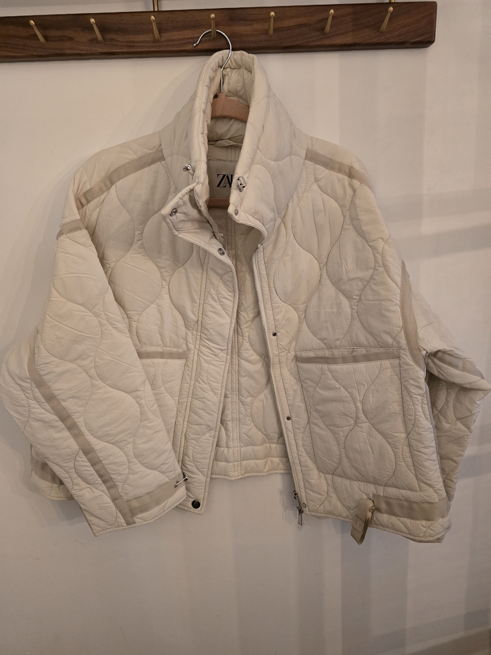 ZARA Cream Quilted Puffer Jacket
